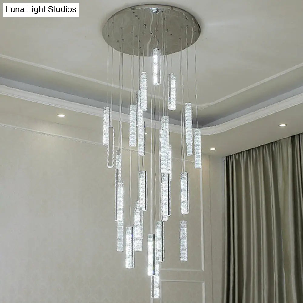 Modern Crystal Rectangle Drop Pendant Light for Stairway - Multiple Sizes