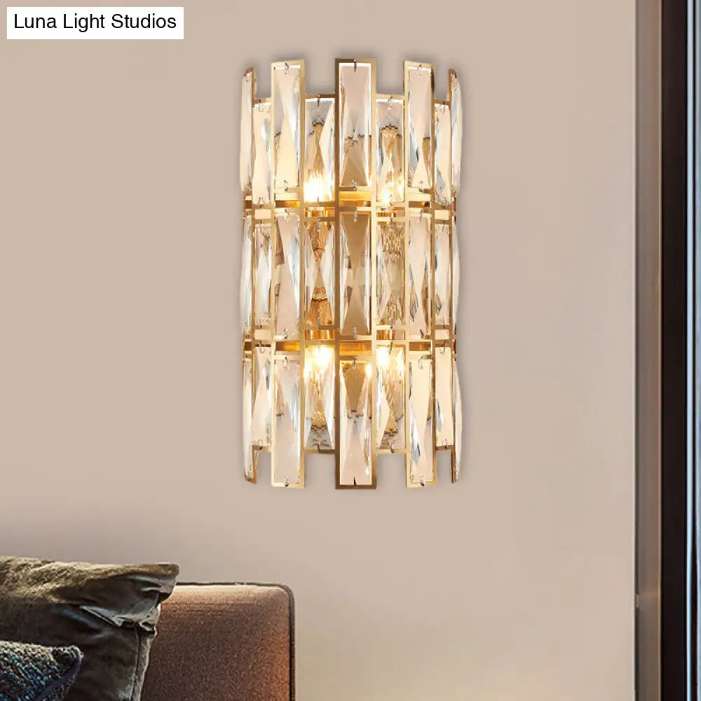 DecorBites™ DecorBites™ Modern Crystal Rectangle Wall Sconce - Gold, 11"/17" Wide, Cylinder Surface, 2/4 Lights, Wall Mounted Lighting