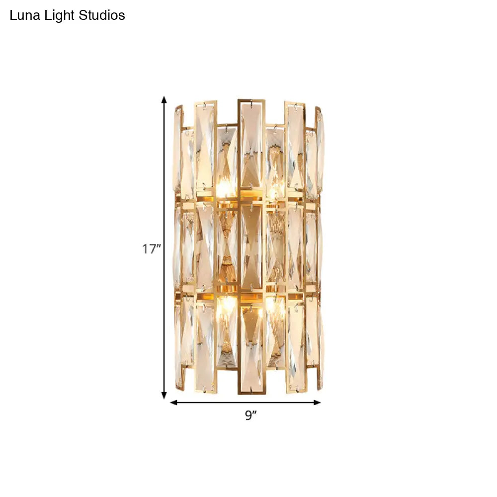 DecorBites™ DecorBites™ Modern Crystal Rectangle Wall Sconce - Gold, 11"/17" Wide, Cylinder Surface, 2/4 Lights, Wall Mounted Lighting
