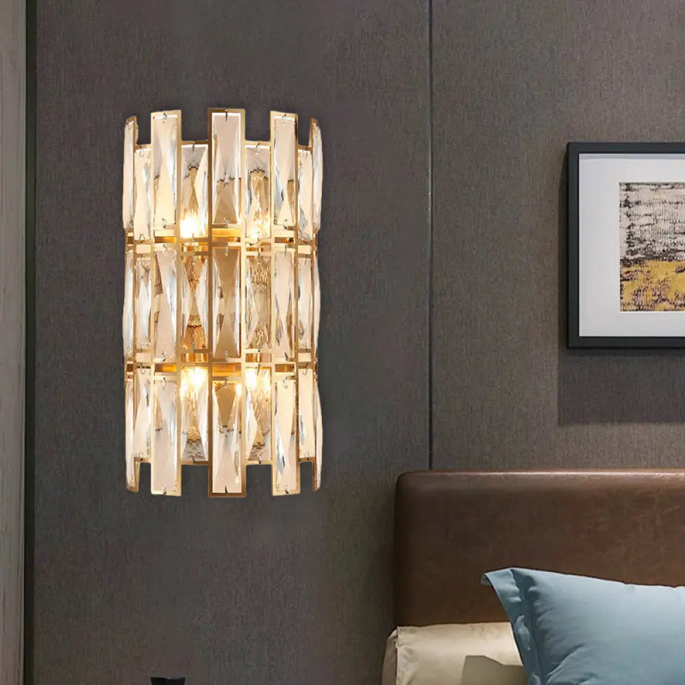 DecorBites™ DecorBites™ Modern Crystal Rectangle Wall Sconce - Gold, 11"/17" Wide, Cylinder Surface, 2/4 Lights, Wall Mounted Lighting