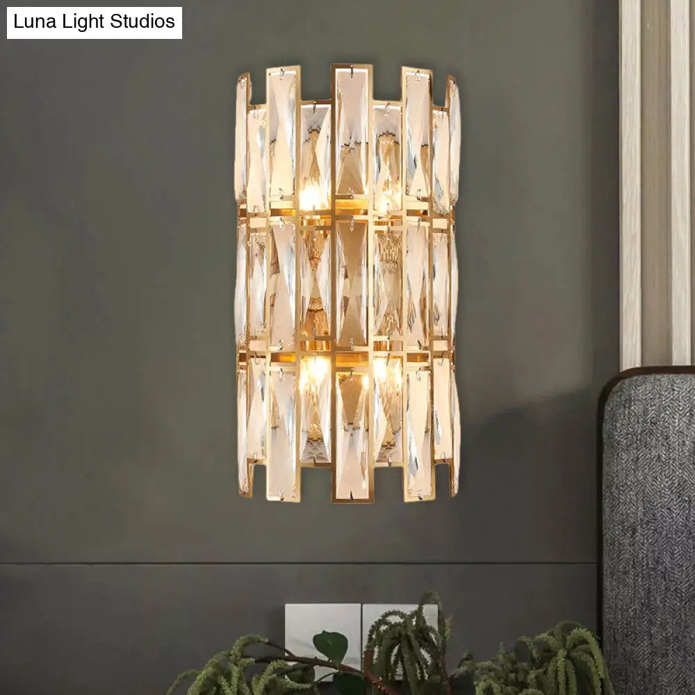 DecorBites™ DecorBites™ Modern Crystal Rectangle Wall Sconce - Gold, 11"/17" Wide, Cylinder Surface, 2/4 Lights, Wall Mounted Lighting