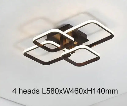 Modern crystal ring acrylic ceiling lights featuring four interlocking black rectangular frames with led strips for living room ceiling lights modern