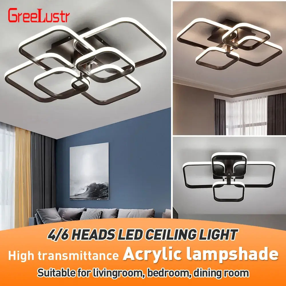 Modern crystal ring acrylic ceiling lights with sleek black and white geometric lampshades for contemporary room lighting