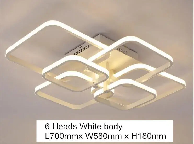 Modern white acrylic ceiling lights with six intersecting square frames for living room ceiling lights modern design