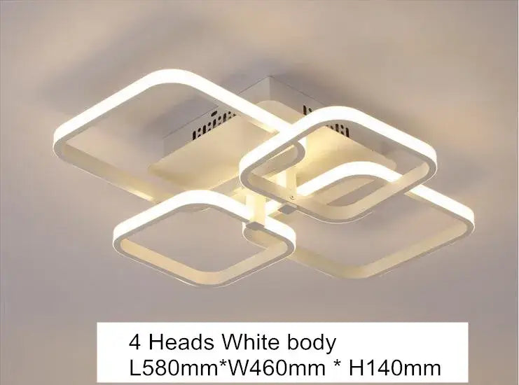 Modern white acrylic ceiling lights with four overlapping square frames designed as crystal ring ceiling lights modern for living room