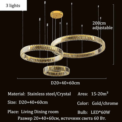 Modern Crystal Ring Pendant Chandelier In Gold Or Silver - Decorbites