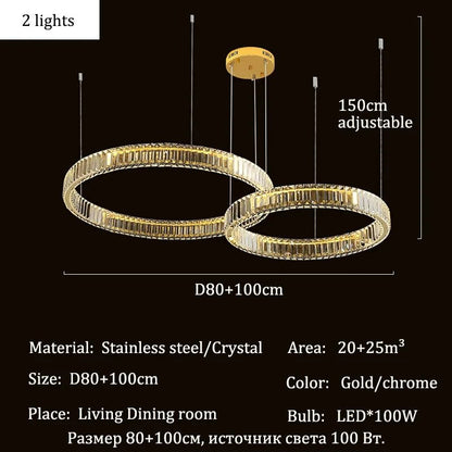 Modern Crystal Ring Pendant Chandelier In Gold Or Silver - Decorbites