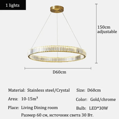 Modern Crystal Ring Pendant Chandelier In Gold Or Silver - Decorbites