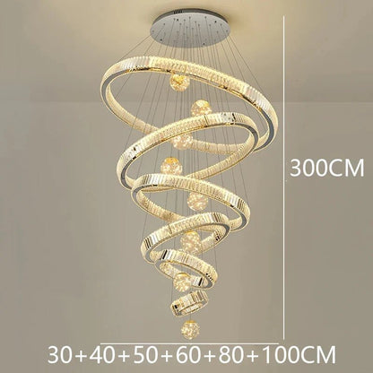 Modern Crystal Ring Staircase Chandelier Pendant Light - Decorbites