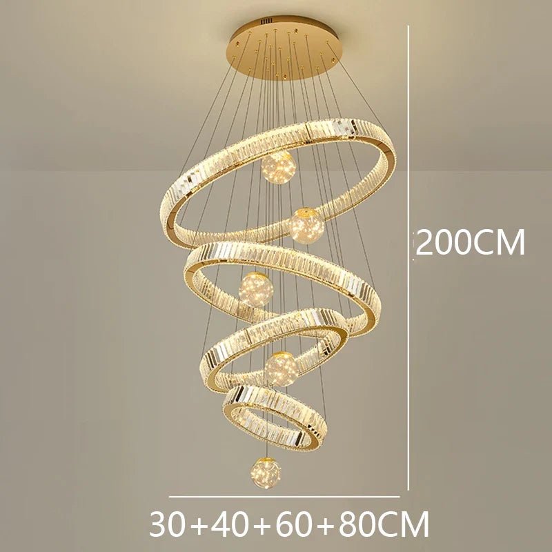 Modern Crystal Ring Staircase Chandelier Pendant Light - Decorbites