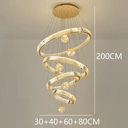 Modern Crystal Ring Staircase Chandelier Pendant Light - Decorbites