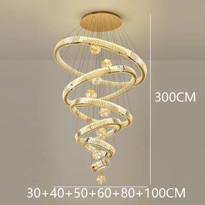 Modern Crystal Ring Staircase Chandelier Pendant Light - Decorbites