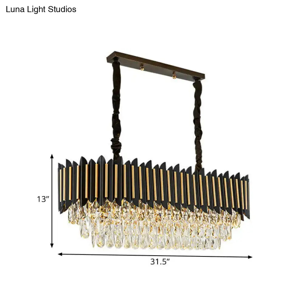 DecorBites™ modern crystal rod black-gold rectangular chandelier with cascading crystal droplets and eight lights