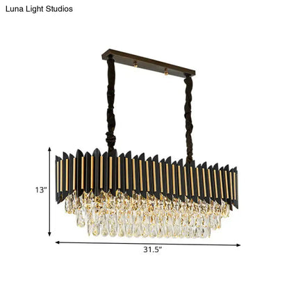 DecorBites™ modern crystal rod black-gold rectangular chandelier with cascading crystal droplets and eight lights