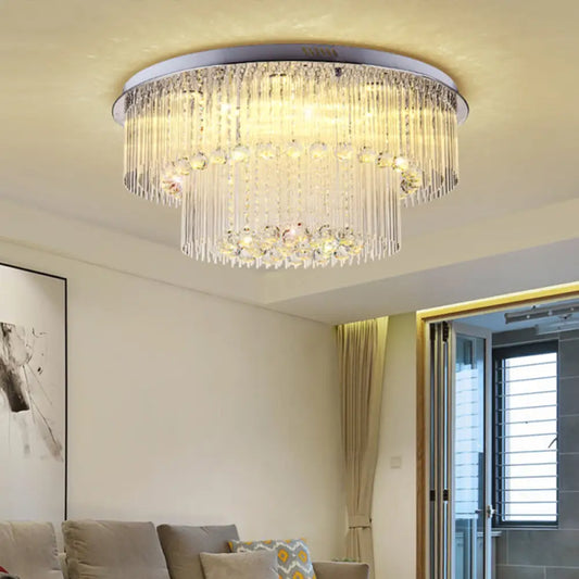 DecorBites™ DecorBites™ Modern Crystal Rod Ceiling Lamp - 2 Tiers, Nickel LED Flush Light Fixture for Living Room