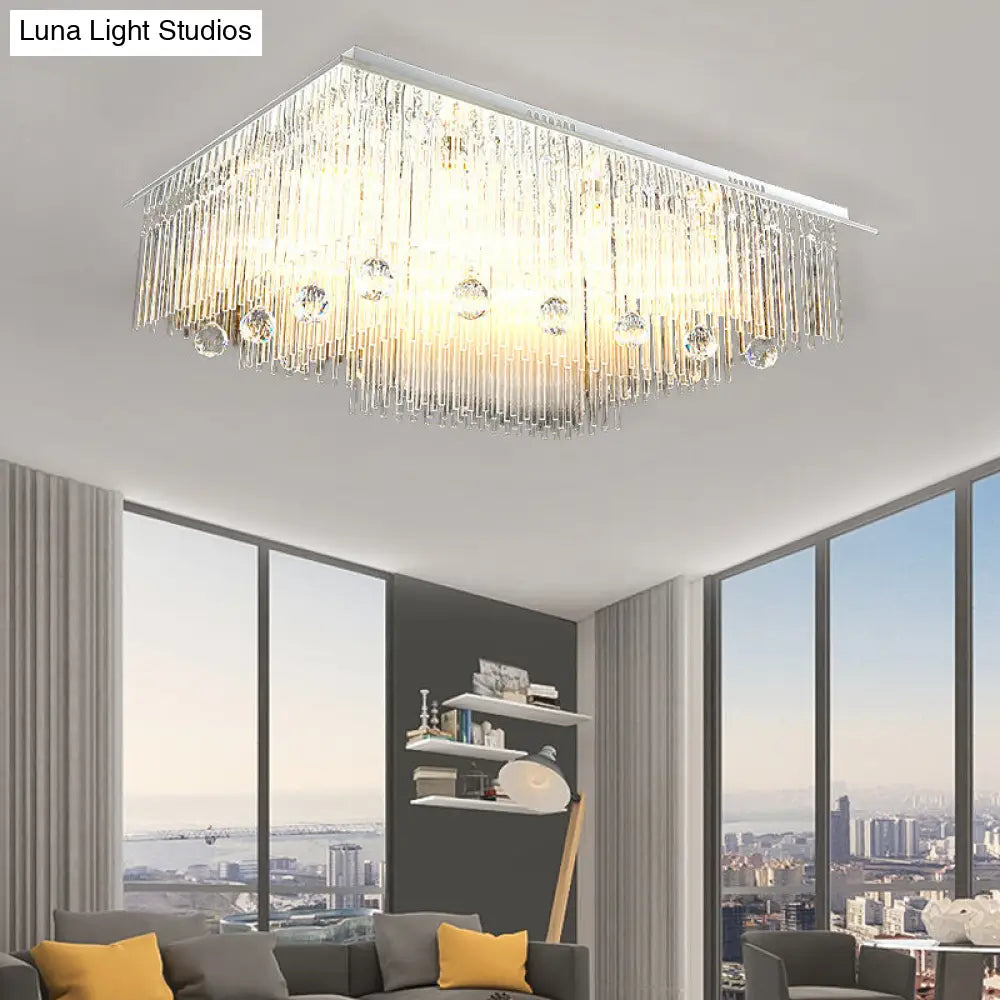 DecorBites™ DecorBites™ Modern Crystal Rod Rectangle Ceiling Light with 16 Heads – Ideal for Bedroom Flush Mount