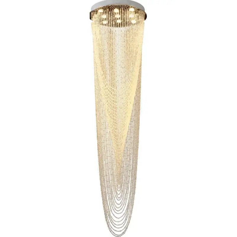 Modern crystal rotating chandelier with cascading clear crystal beads and gold-toned fixture for elegant living room decorbites crystal rotating
