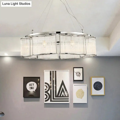 Lámpara de techo redonda moderna de cristal - Lámpara colgante cromada de 29,5"/33,5" de ancho