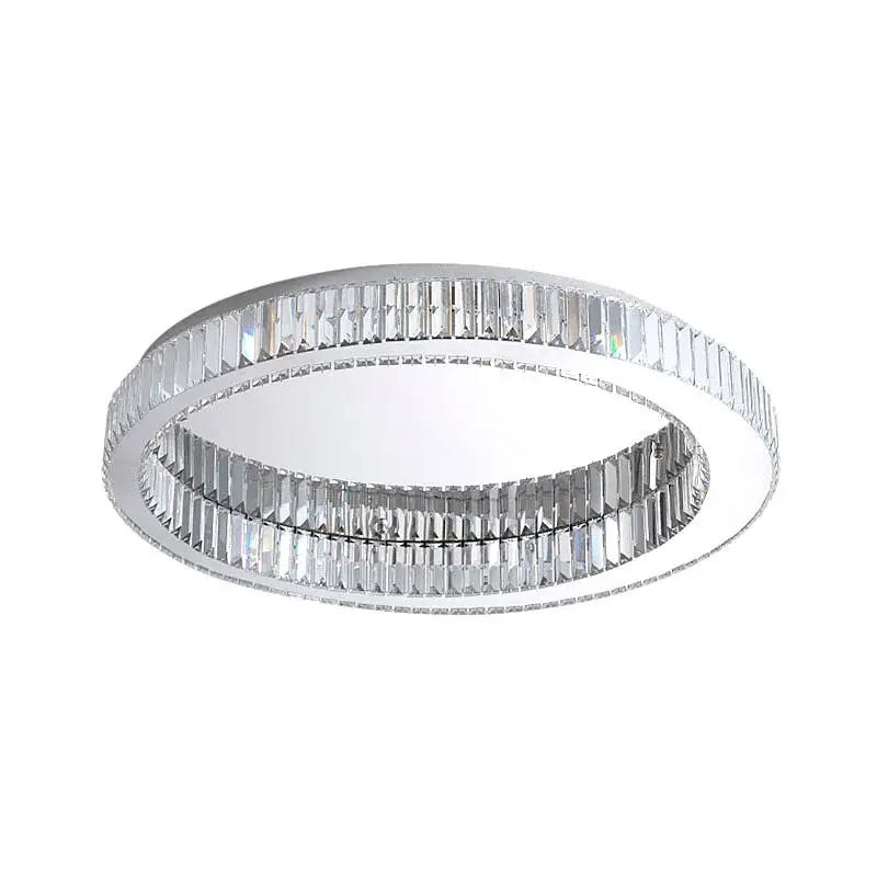 Modern chrome-finished crystal round ceiling lamp with two concentric rings and clear faceted crystal accents decorbites ceiling lamp