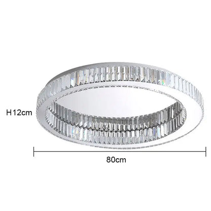 Modern crystal round ceiling lamp with chrome metal frame and faceted crystal accents for elegant living room lighting