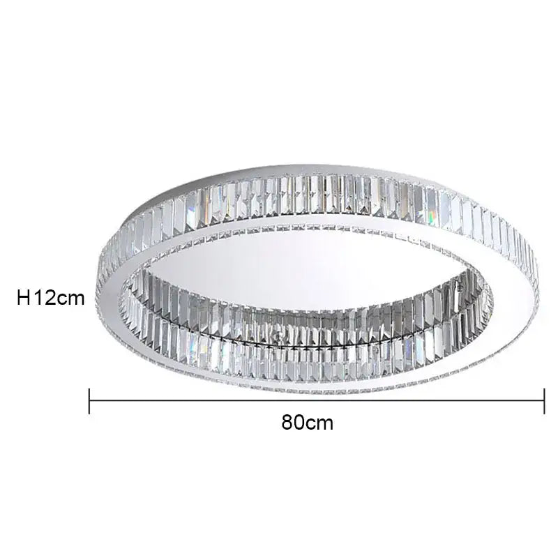 Modern crystal round ceiling lamp with chrome metal frame and faceted crystal accents for elegant living room lighting