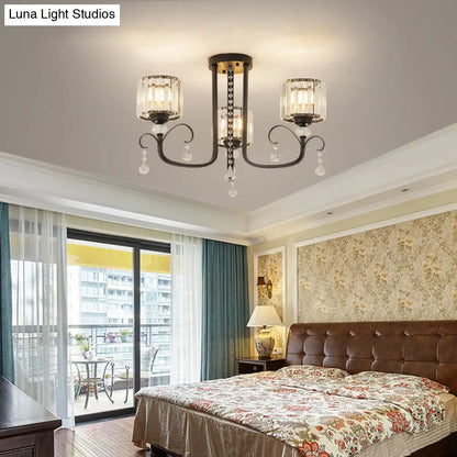 DecorBites™ DecorBites™ Modern Crystal Semi Flush Ceiling Light - Black Arc Arm Chandelier with Cylindrical Shade