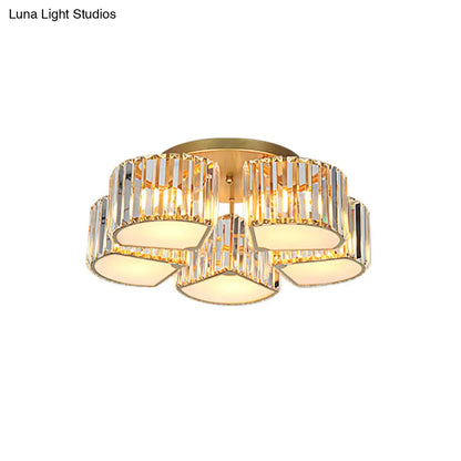 ديكوربايتس™ مصباح سقف كريستالي شبه مدمج من ديكوربايتس™ بتصميم صدفي/مربع - تصميم 5/7 رأس باللون الذهبي لغرفة الطعام