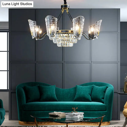 Lámpara de techo moderna con forma de escudo de cristal - 4/6/8 luces - Kit de lámpara colgante negra