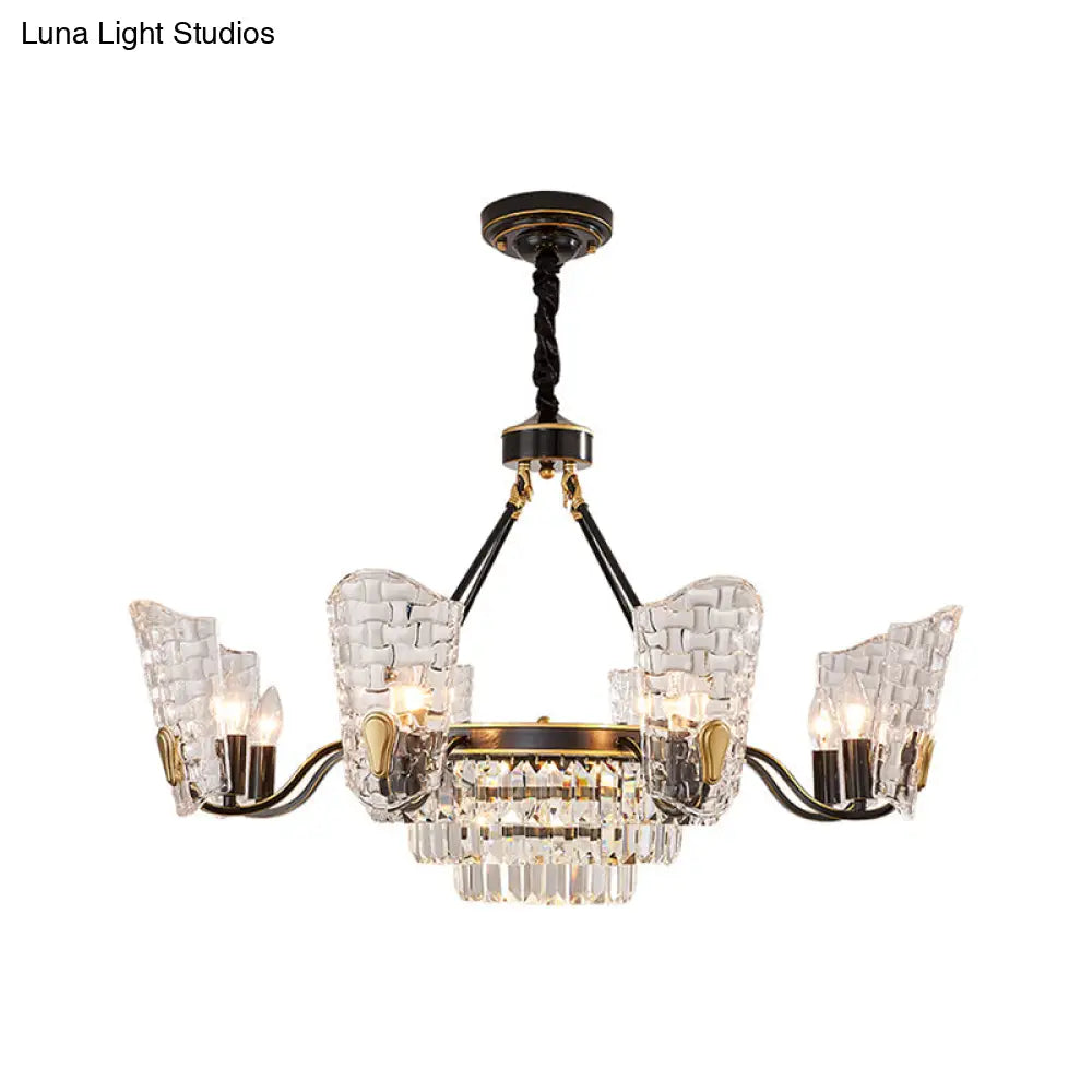 Lámpara de techo moderna con forma de escudo de cristal - 4/6/8 luces - Kit de lámpara colgante negra