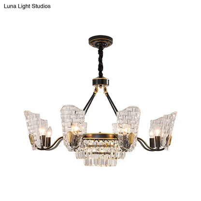 Lámpara de techo moderna con forma de escudo de cristal - 4/6/8 luces - Kit de lámpara colgante negra