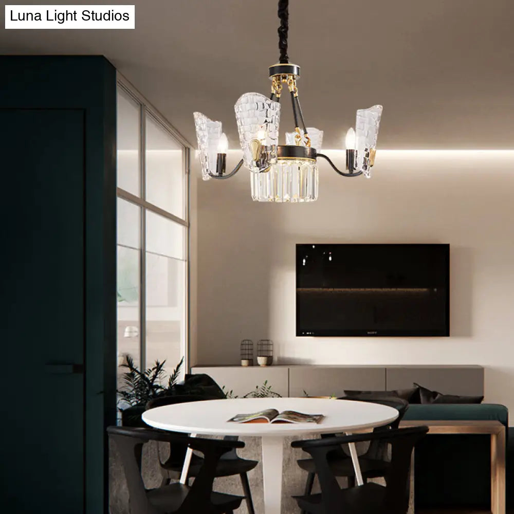 Lámpara de techo moderna con forma de escudo de cristal - 4/6/8 luces - Kit de lámpara colgante negra