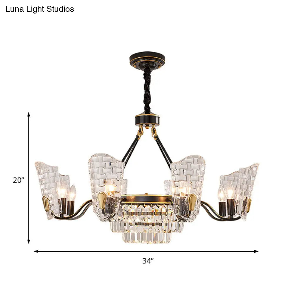 Lámpara de techo moderna con forma de escudo de cristal - 4/6/8 luces - Kit de lámpara colgante negra