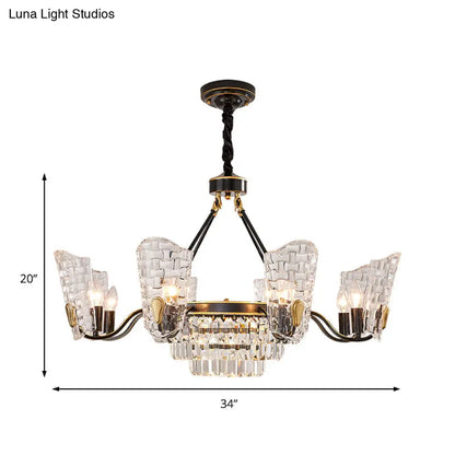 Lámpara de techo moderna con forma de escudo de cristal - 4/6/8 luces - Kit de lámpara colgante negra