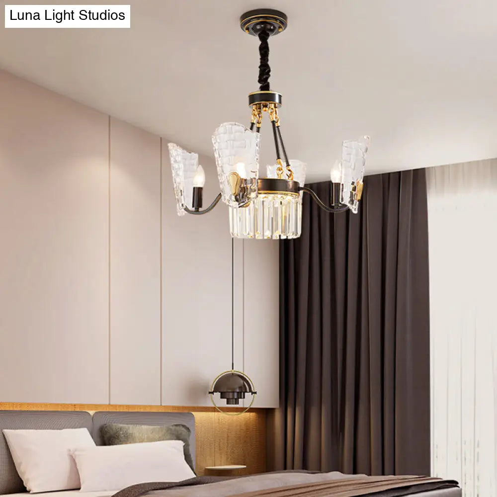 Lámpara de techo moderna con forma de escudo de cristal - 4/6/8 luces - Kit de lámpara colgante negra