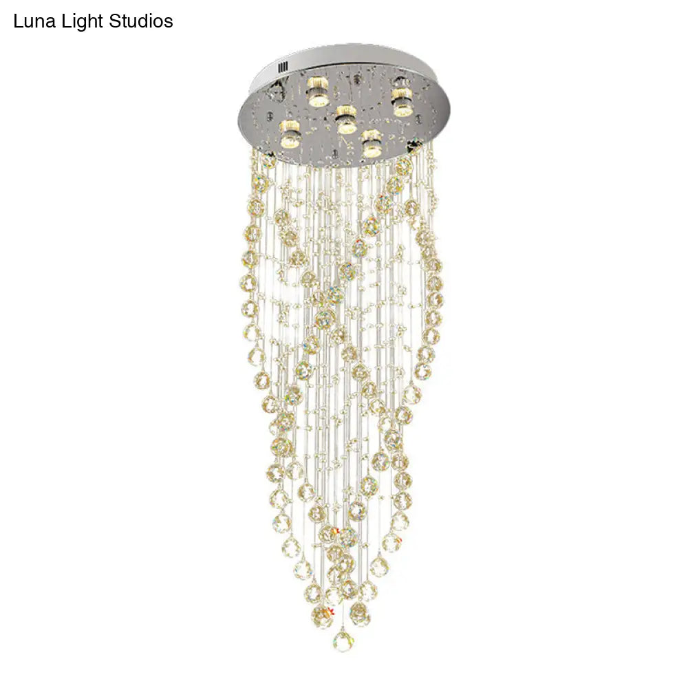 Lámpara de techo DecorBites™ Modern Crystal Spiral Flush Light con 5 bombillas - Acabado níquel para sala de estar