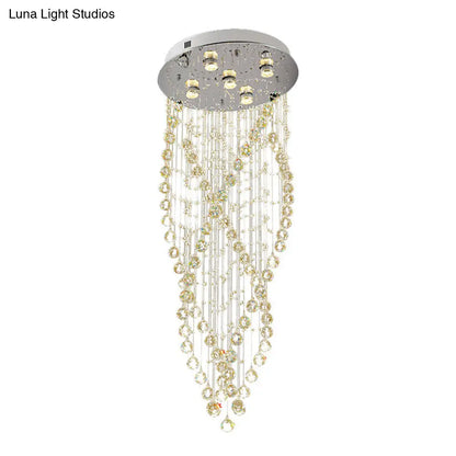 Lámpara de techo DecorBites™ Modern Crystal Spiral Flush Light con 5 bombillas - Acabado níquel para sala de estar