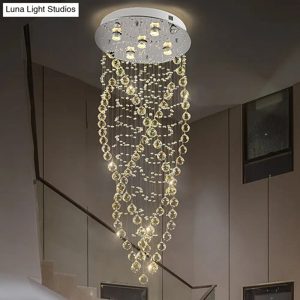 Lámpara de techo DecorBites™ Modern Crystal Spiral Flush Light con 5 bombillas - Acabado níquel para sala de estar