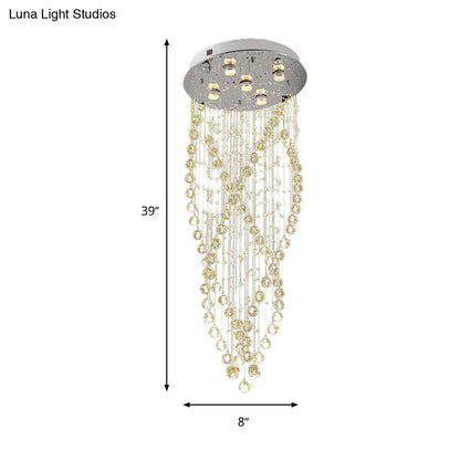 Lámpara de techo DecorBites™ Modern Crystal Spiral Flush Light con 5 bombillas - Acabado níquel para sala de estar