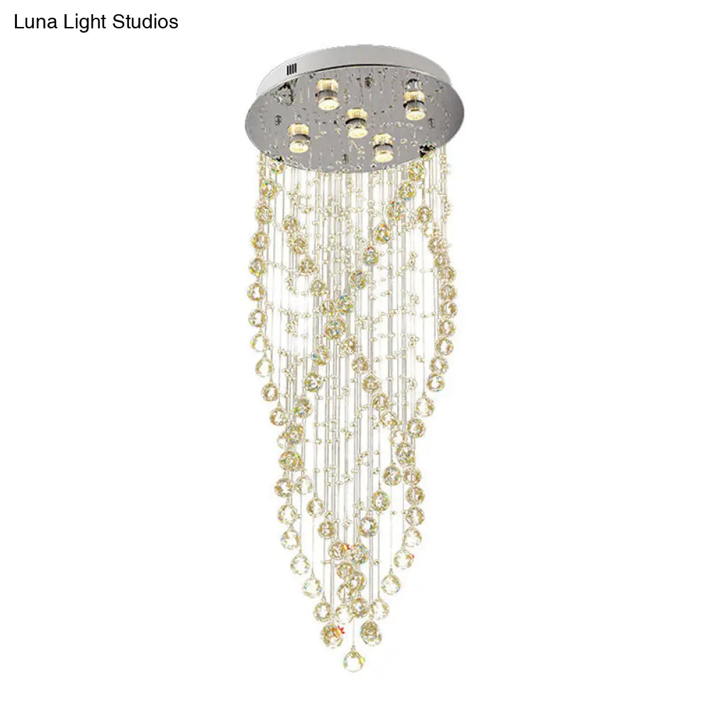 Lámpara de techo DecorBites™ Modern Crystal Spiral Flush Light con 5 bombillas - Acabado níquel para sala de estar