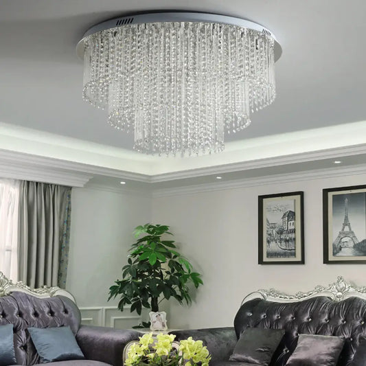 DecorBites™ DecorBites™ Modern Crystal Strand 3-Tier Nickel LED Ceiling Light Flush Mount for Living Room