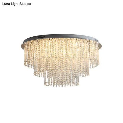 DecorBites™ Lámpara de techo LED de níquel de 3 niveles con diseño moderno de cristales, montaje empotrado para sala de estar