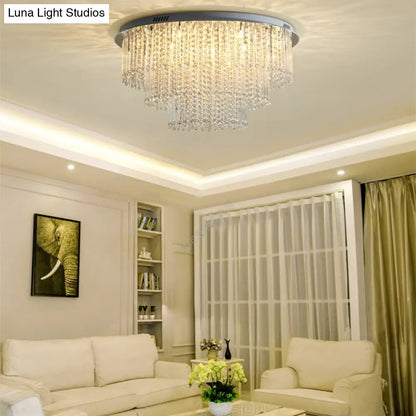 DecorBites™ Lámpara de techo LED de níquel de 3 niveles con diseño moderno de cristales, montaje empotrado para sala de estar