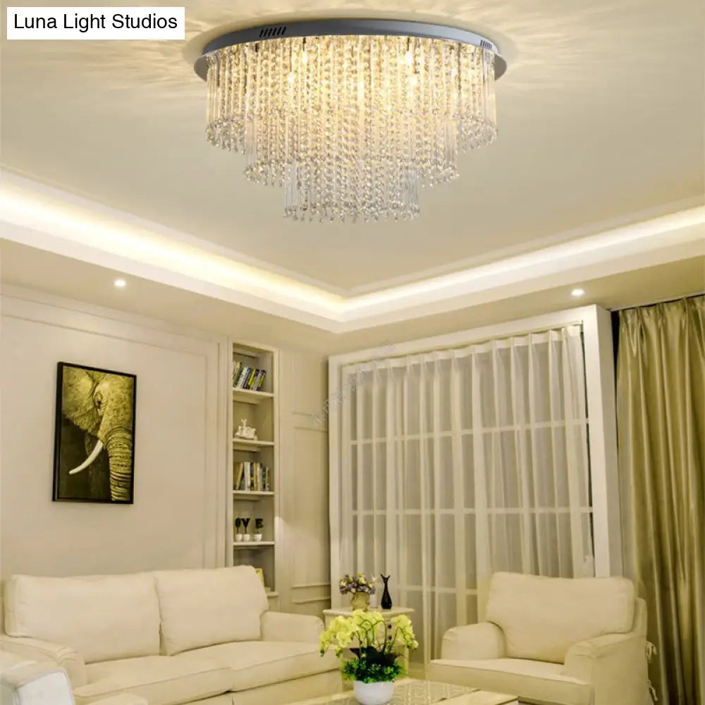 DecorBites™ Lámpara de techo LED de níquel de 3 niveles con diseño moderno de cristales, montaje empotrado para sala de estar