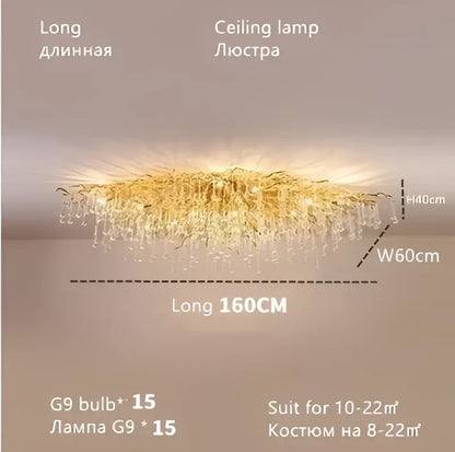 Golden crystal teardrop gold chandelier with modern cascading design for elegant living room decorbites crystal teardrop