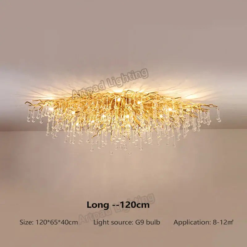 Modern crystal teardrop gold chandelier with golden branch style and dangling crystal droplets for elegant living room decorbites crystal teardrop
