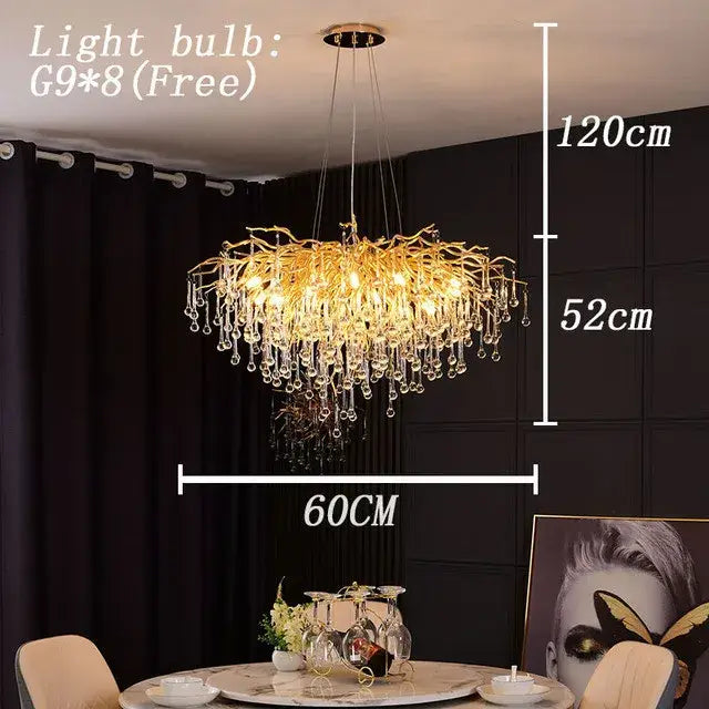 Modern crystal teardrop gold chandelier with golden branch style and dangling crystal droplets for elegant living room decorbites crystal teardrop teardrop gold ceiling