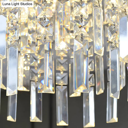 Lámpara colgante moderna de cristal escalonado - Cristal transparente de corte rectangular, 4 luces, estilo candelabro plateado