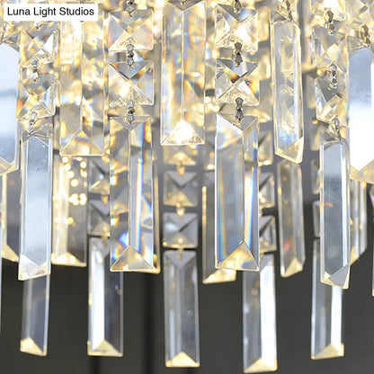 Lámpara colgante moderna de cristal escalonado - Cristal transparente de corte rectangular, 4 luces, estilo candelabro plateado