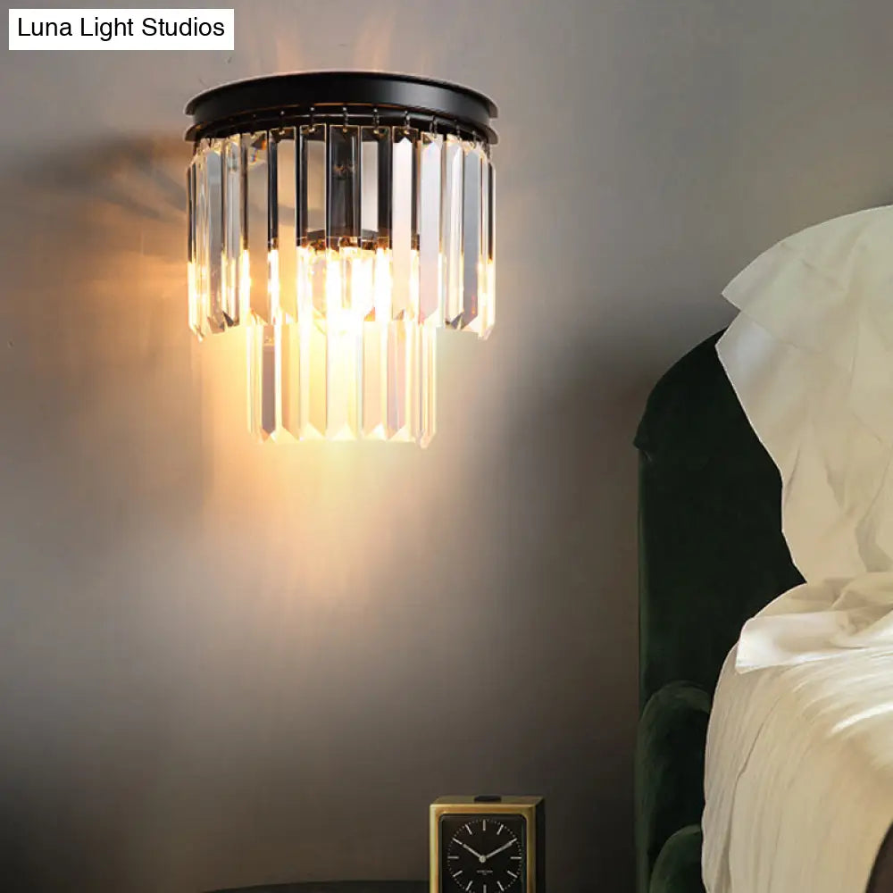 DecorBites™ DecorBites™ Modern Crystal Tiered Wall Sconce with 2 Bulbs for Bedside Lighting