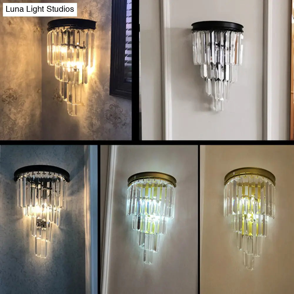 DecorBites™ DecorBites™ Modern Crystal Tiered Wall Sconce with 2 Bulbs for Bedside Lighting